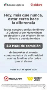 Banco Azteca y Elektra envían dinero sin comisión a Colombia