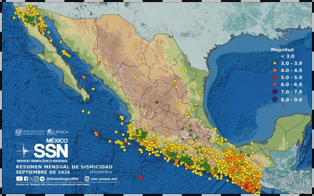 SSN reporta más de 3 mil sismos durante septiembre en México